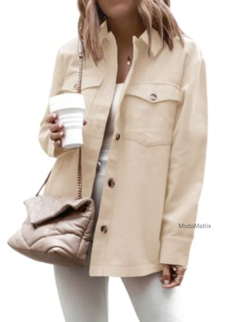 Cnkwei Shacket Jacket Women Button Down Long Sleeve Casual with Pockets